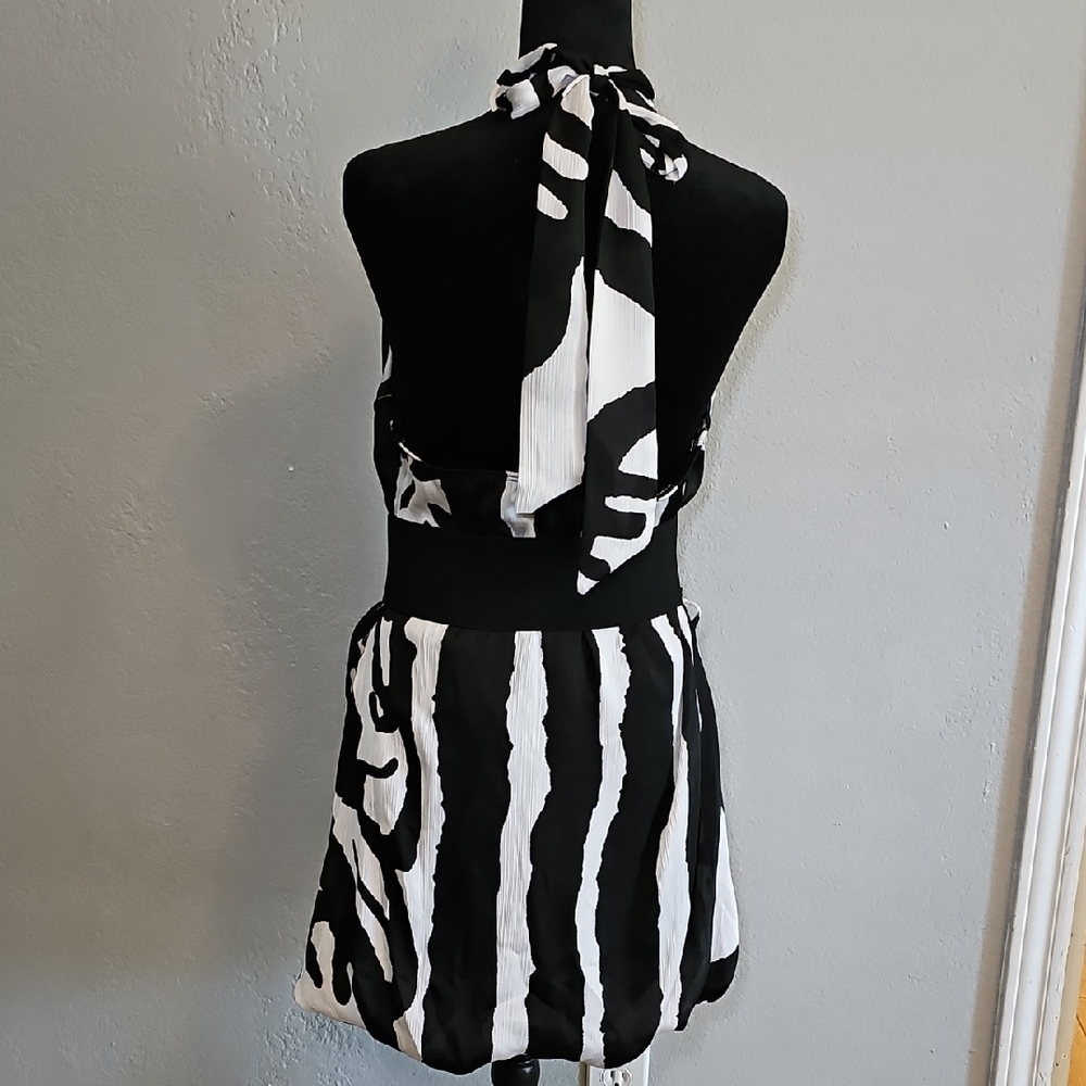 NWT Papaya Monochrome Striped Mini Dress With Belt - Womens Size Medium - Picture 4 of 7